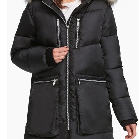 DKNY Black  women m’s TITA Parka Puffer Coat with Hood and Mid-Thigh Length - Picture 15 of 15